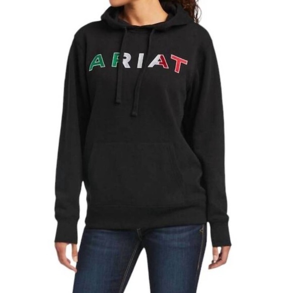Ariat Womens Mexico Hoodie Size S Black Pullover Sweatshirt Embroidered Logo - Picture 1 of 13